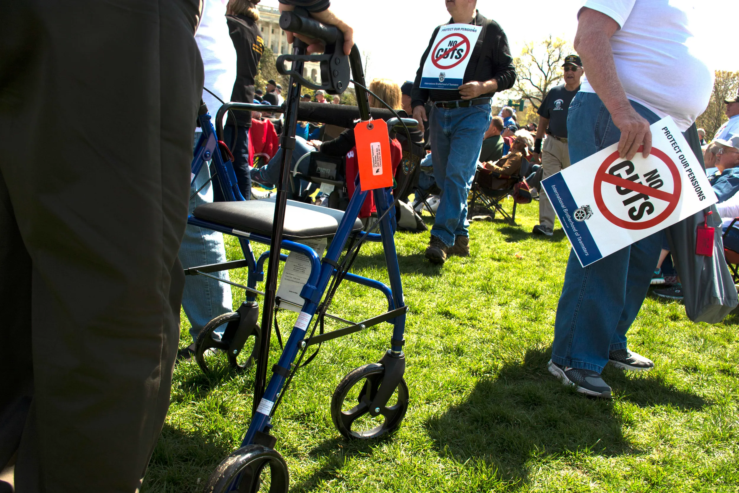Many of the retired Teamsters and spouses who rallied in front of the Capitol in Washingotn, D.C., on April 14, 2016, came with walkers – and medical ailments. They protested against possible cut of their pension.